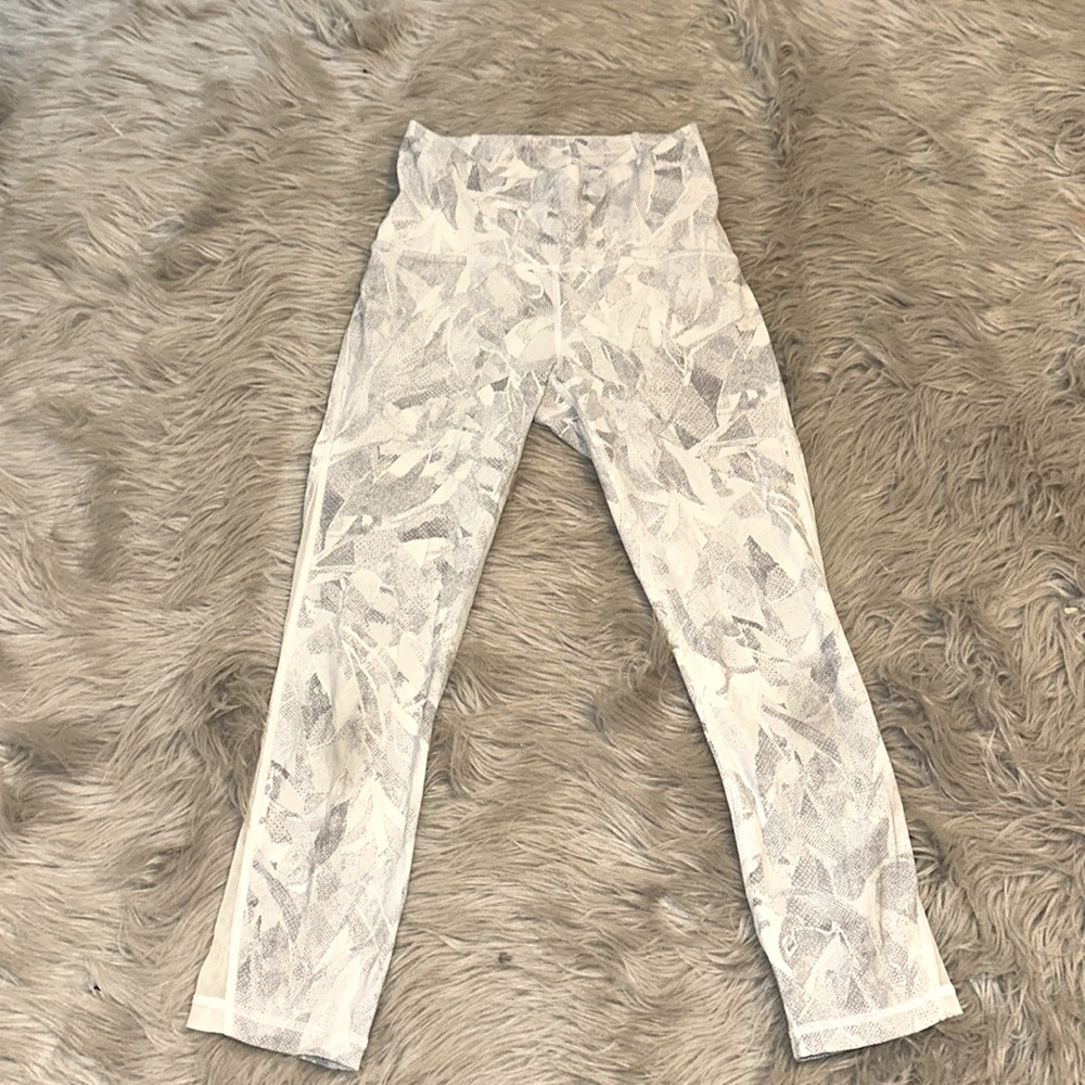 Lululemon White and gray leggings, mesh side